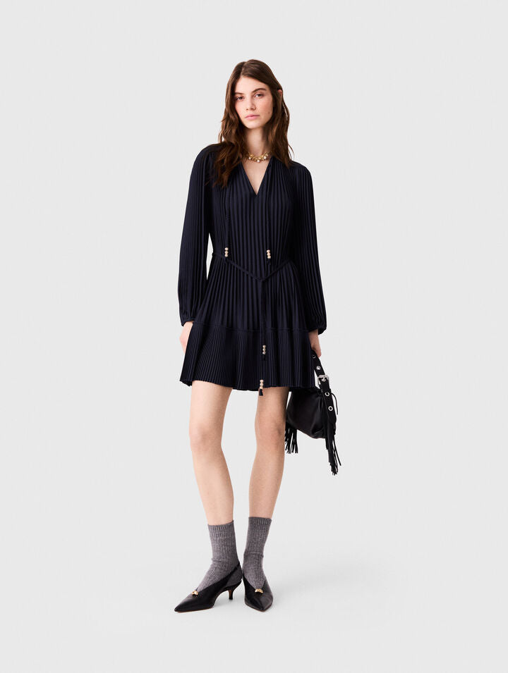 Short pleated dress - Navy - View 1