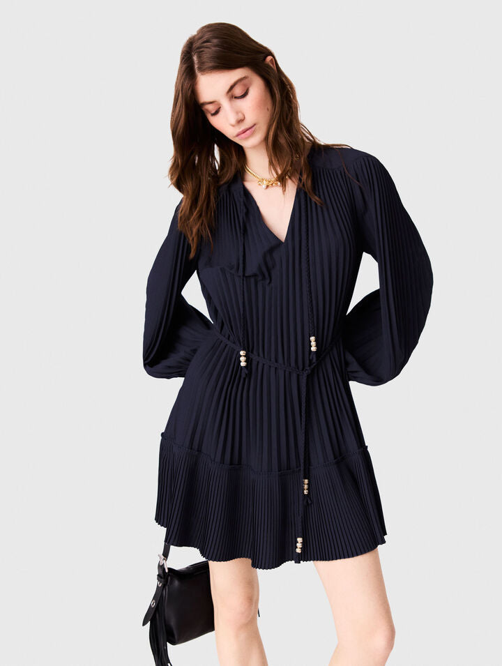 Short pleated dress - Navy - View 3