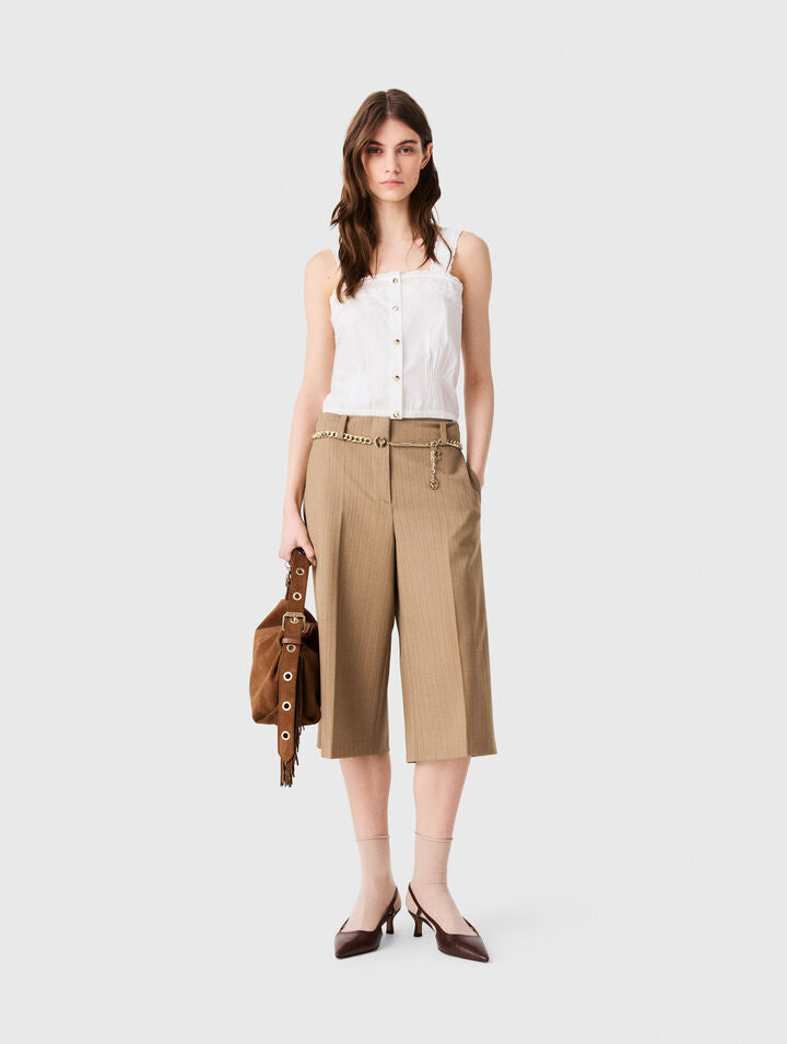 Tailored pleated Bermuda shorts - Beige - View 1