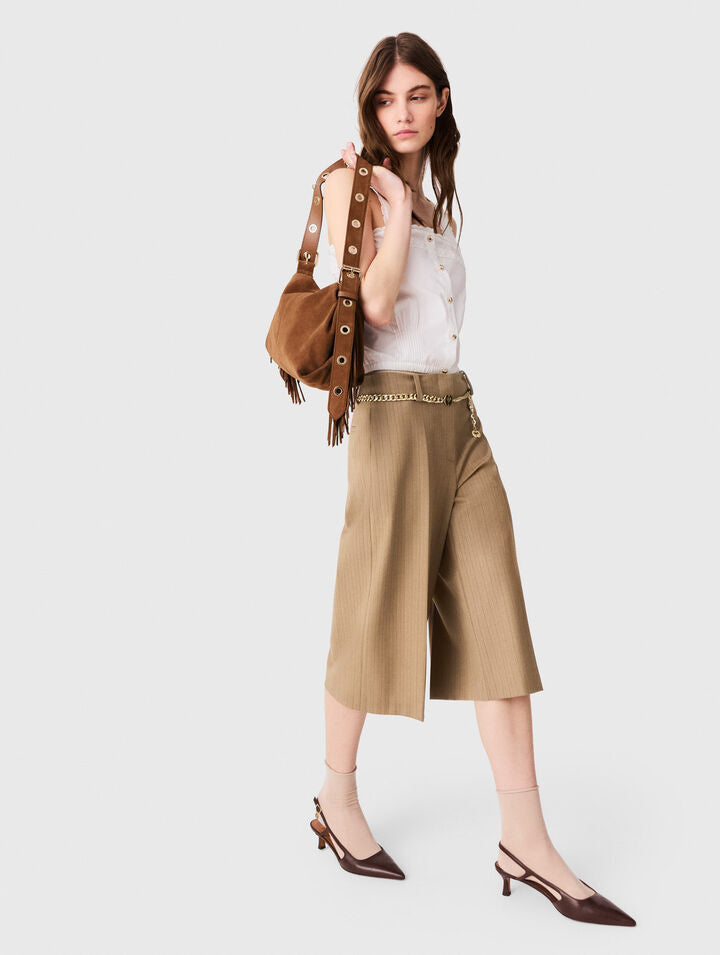Tailored pleated Bermuda shorts - Beige - View 4
