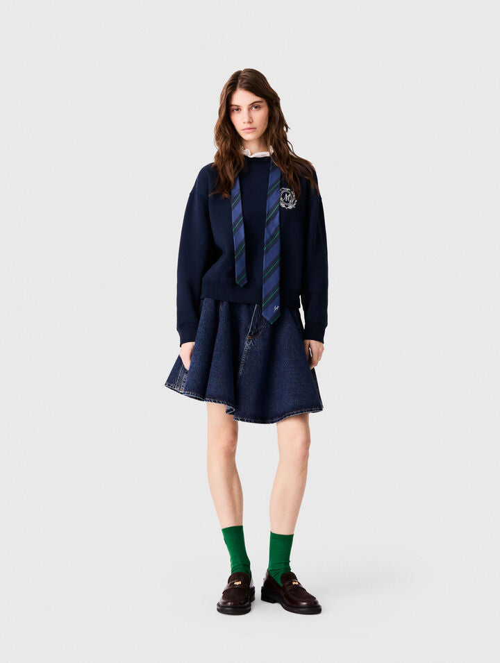 Sweatshirt with poplin details - Navy - View 1