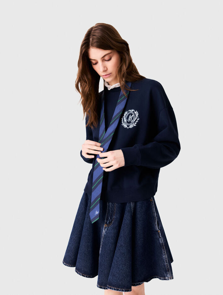 Sweatshirt with poplin details - Navy - View 4