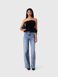 Flower-embellished top - Black - View 1
