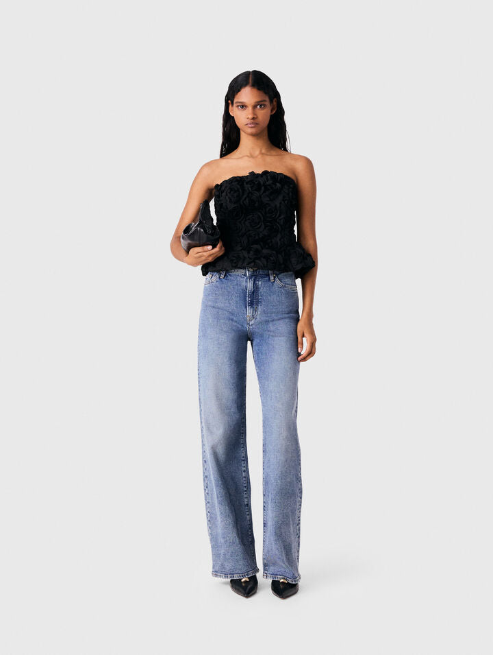 Flower-embellished top - Black - View 1