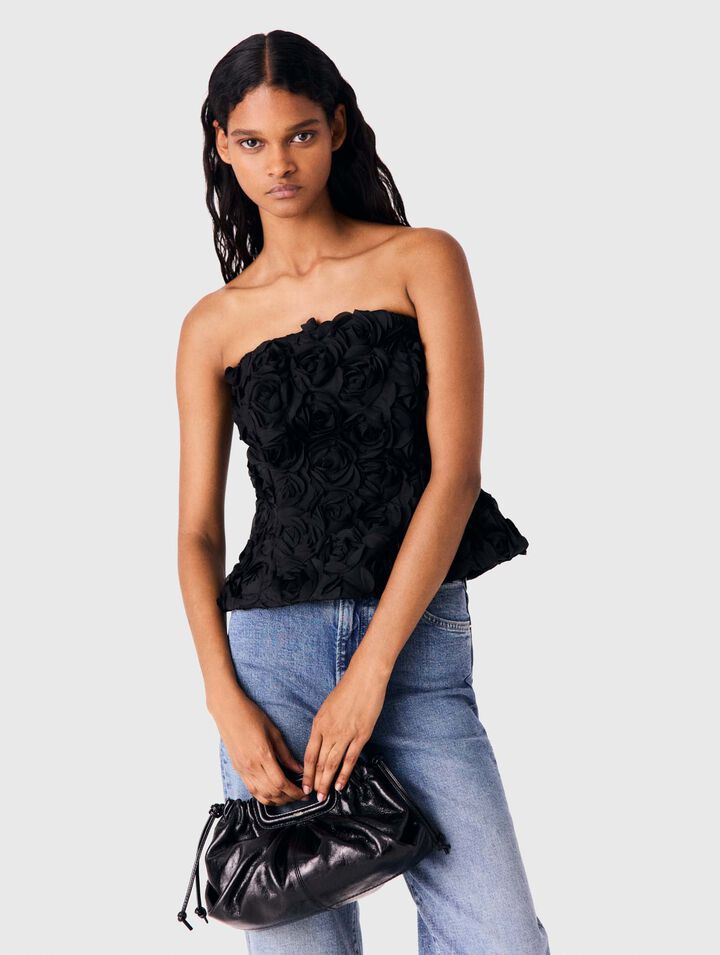 Flower-embellished top - Black - View 2