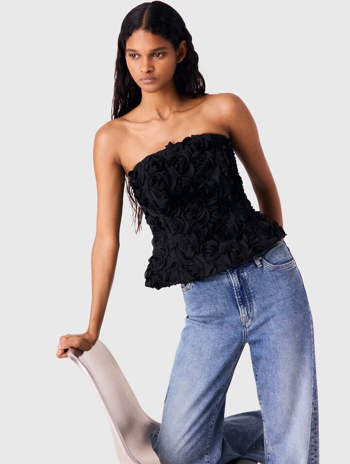 Flower-embellished top - Black - View 3