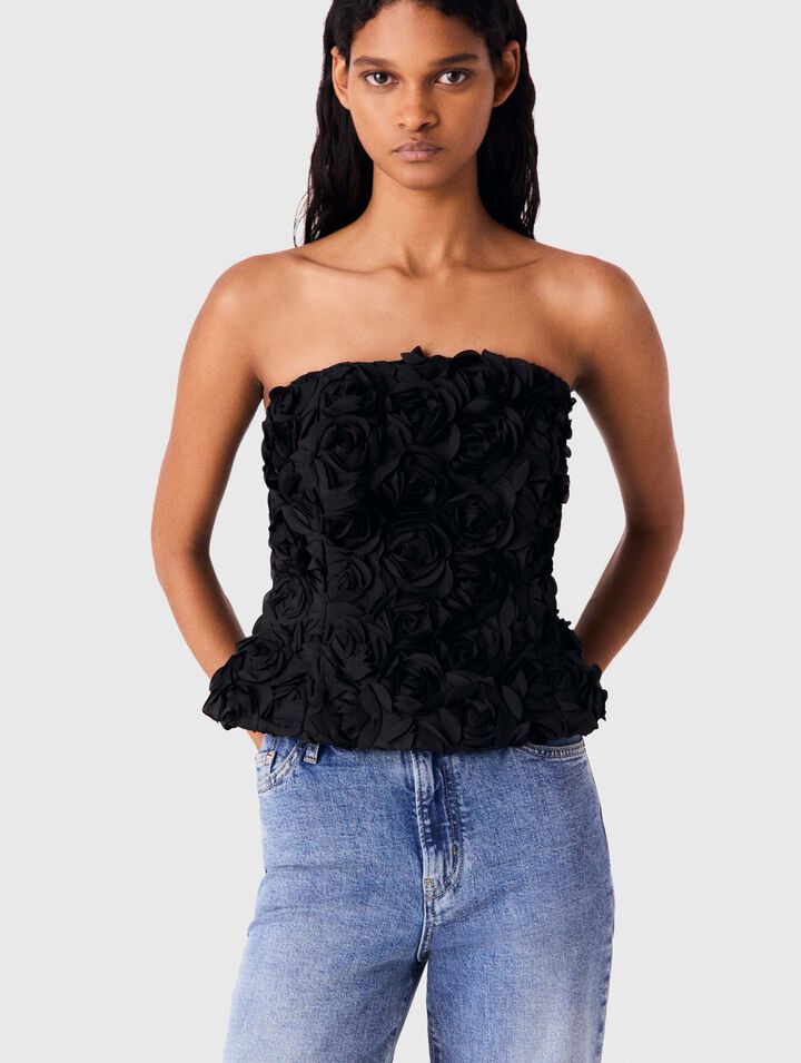 Flower-embellished top - Black - View 4