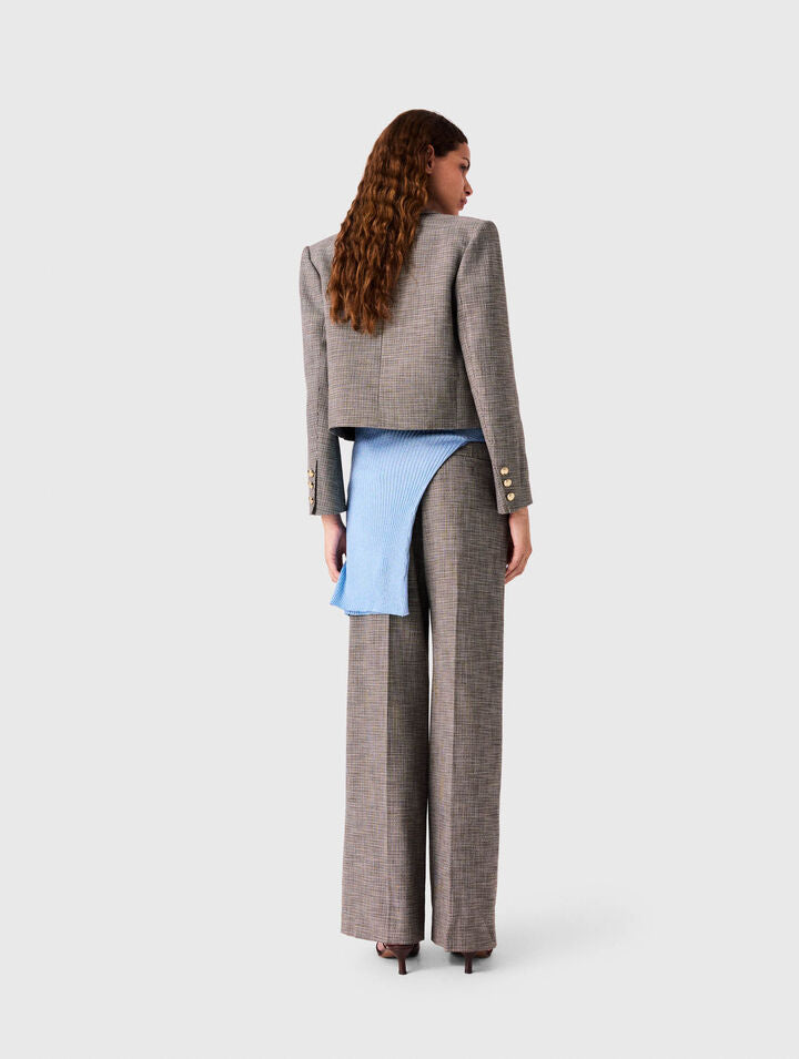Short Checked Suit Jacket - Brown - View 2