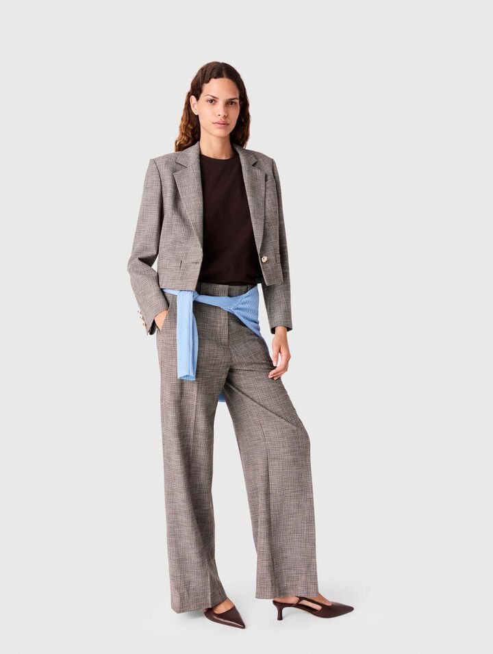 Short Checked Suit Jacket - Brown - View 3