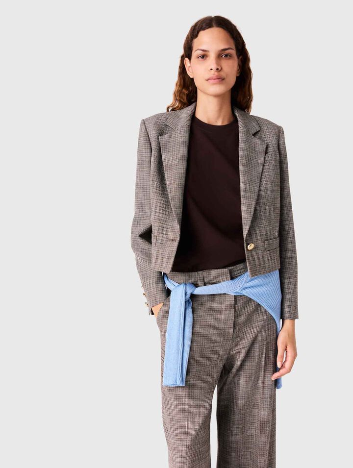 Short Checked Suit Jacket - Brown - View 4