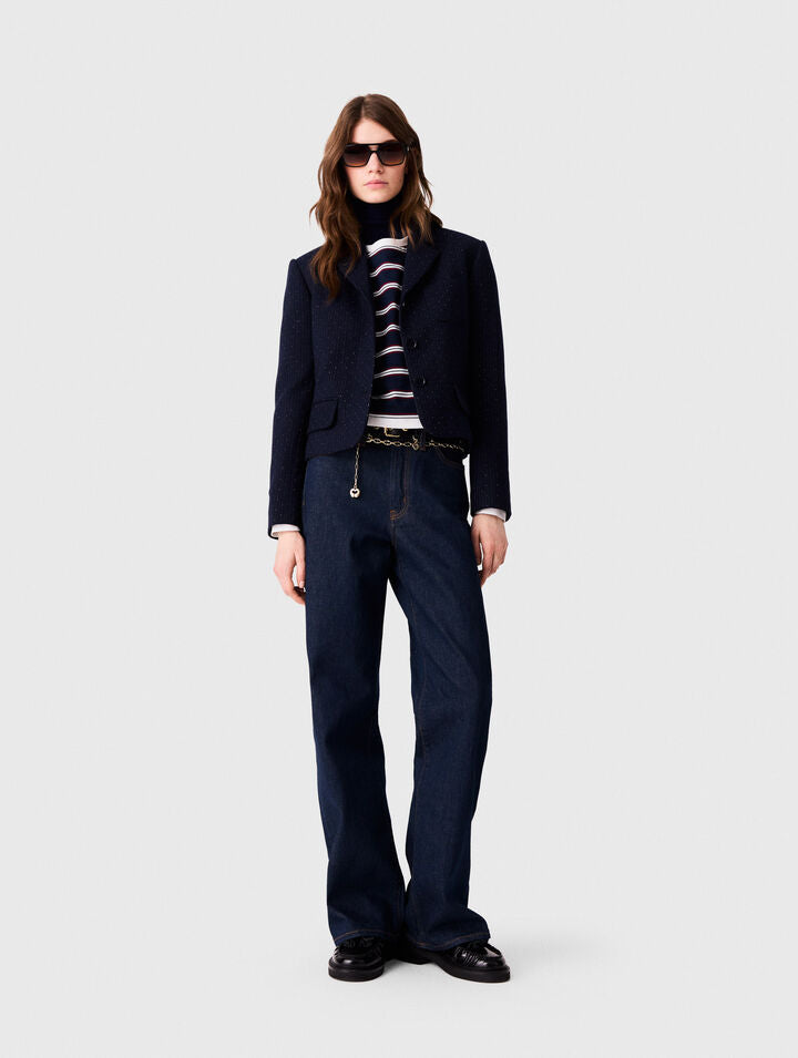 Cropped suit jacket - Navy - View 1