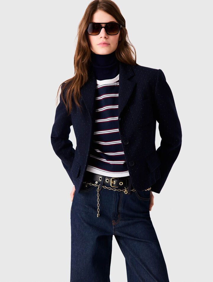 Cropped suit jacket - Navy - View 4